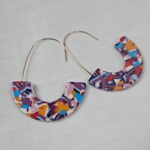Confetti Acrylic Multicolor Crescent Hoop Earrings